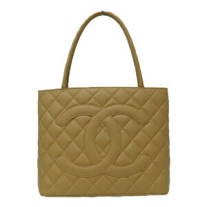 Chanel caviar leather tote bag handbag gold Coco logo beige